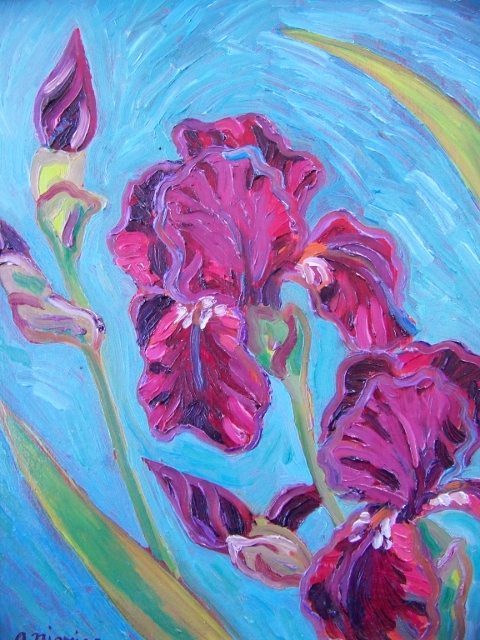 Iris turquoise background Oil